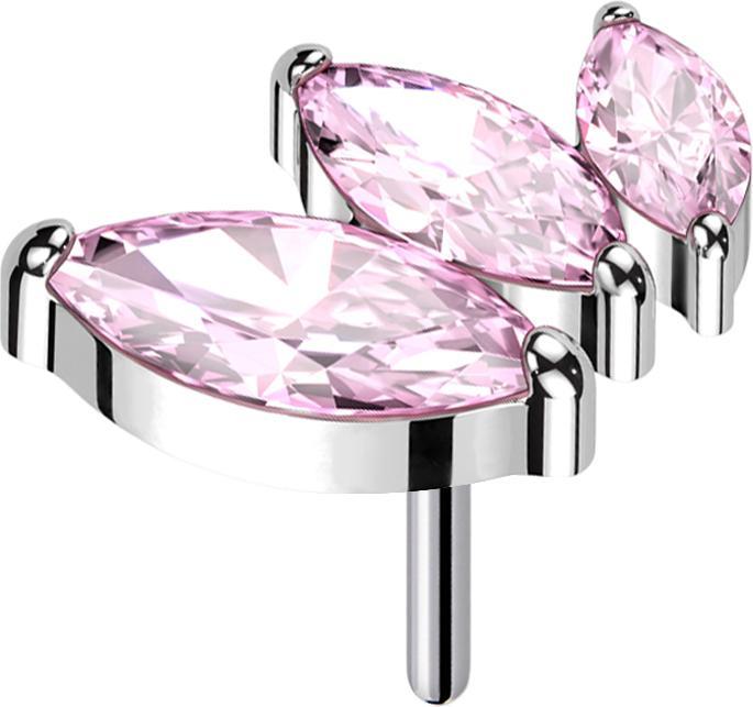 Produktbild Star Piercing Threadless silber absteigend drei Ovale Kristalle pink (ohne Messing, Titan G23)