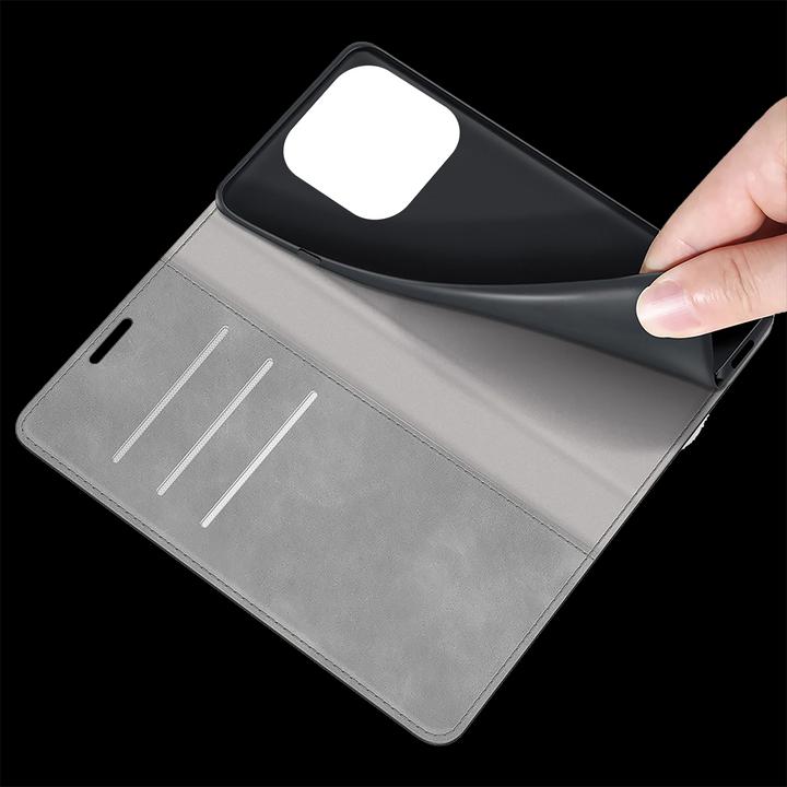 Produktbild Cazy Book Case Kompatibel mit iPhone 13 Pro Max - Hülle klappbar Magnetisch Kunstleder - Grau (Apple iPhone 13 Pro Max)