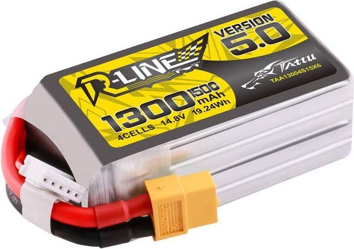 Image du produit Tattu R-Line Version 5.0 1300mAh 14.8V 150C 4S1P Lipo Battery Pack with XT60 Plug (14.80 V, 1300 mAh)
