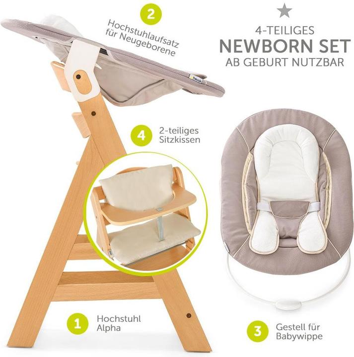 Produktbild Hauck Hochstühle Alpha Plus Natur Newborn Set - 4-tlg. Hochstuhl (Hochstuhl)
