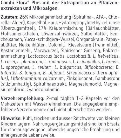 Nährwerte und Zutaten Effective Nature Combi Flora Plus (60 Stück, Kapseln)