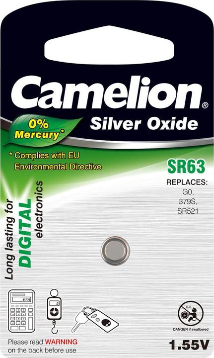 Immagine prodotto Camelion Batteria SR63 all'ossido d'argento (1 pezzo) (1 pz., SR63, 15 mAh)
