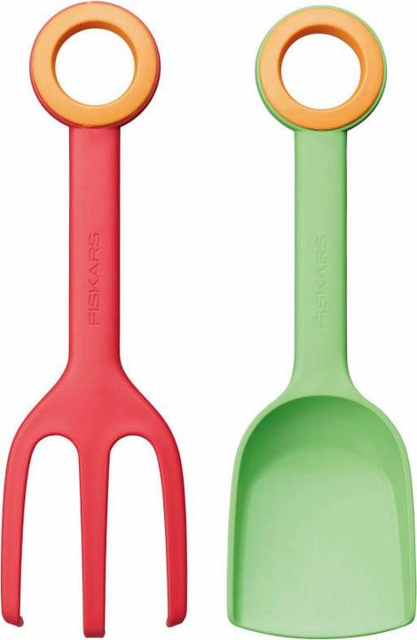 Actual product image Fiskars Children's flower trowel and children's planting fork, 2-in-1 set, length: 24 cm, glass-fibre