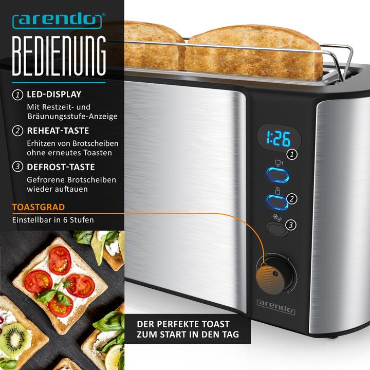 Actual product image Arendo Breakfast set, glass kettle 1.7l with tea strainer & 2-slice long slot toaster, stainless steel (1.70 l)
