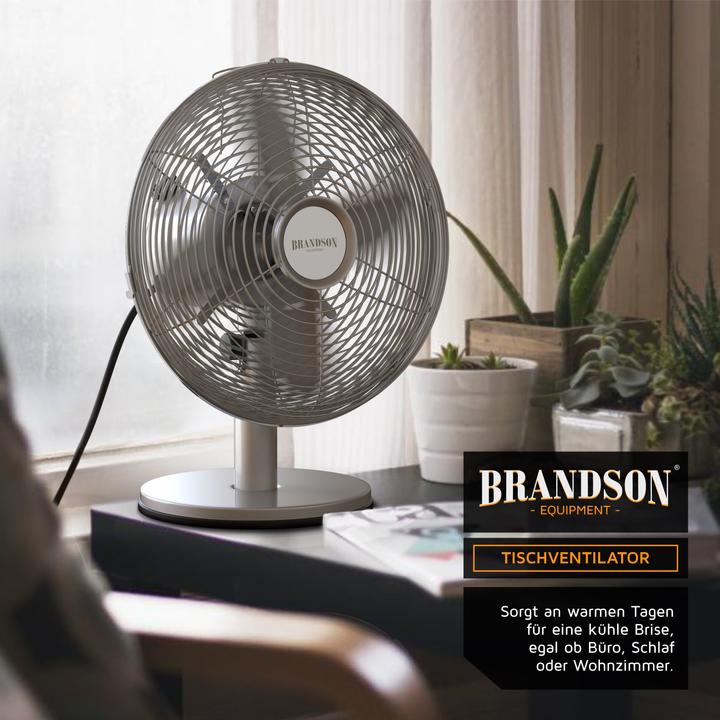 Image du produit Brandson Ventilateur de table, design rétro, oscillation, angle d'inclinaison env. 40°, boîtier métallique (50 dB)