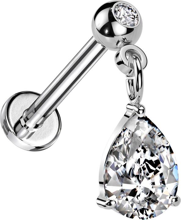 Produktbild Star Piercing Micro Threadless Labret silber mit Kugel silber Kristall silber Anhänger Tropfenkristall silber (Chirurgenstahl 316L, Messing)