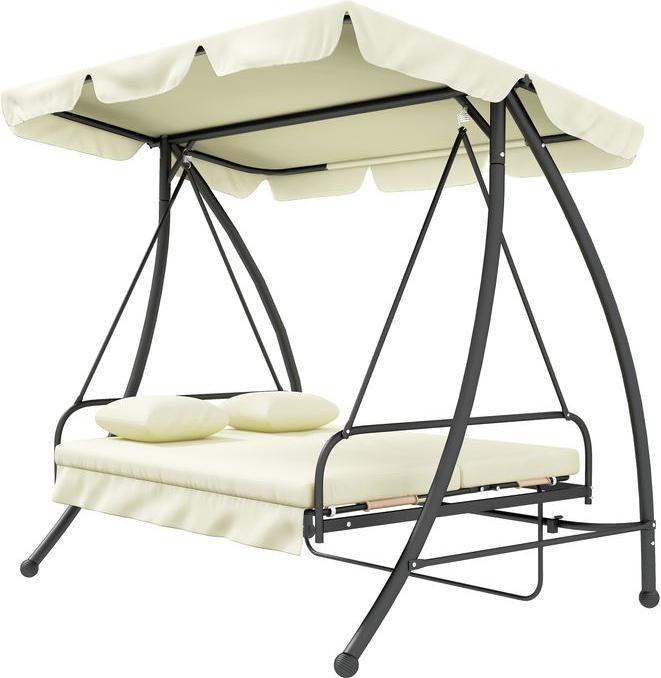 Actual product image Swisshandel24 2in1 Hollywoodschaukel, Liegefunktion 3-Sitzer, bis 240kg, 200x125x170 cm, Cremeweiss