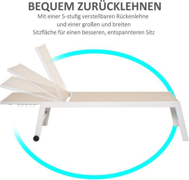 Immagine prodotto Swisshandel24 Lettino prendisole, lettino da giardino, schienale a 5 livelli, alluminio, bianco crema, 169 x 65 x (169 cm)