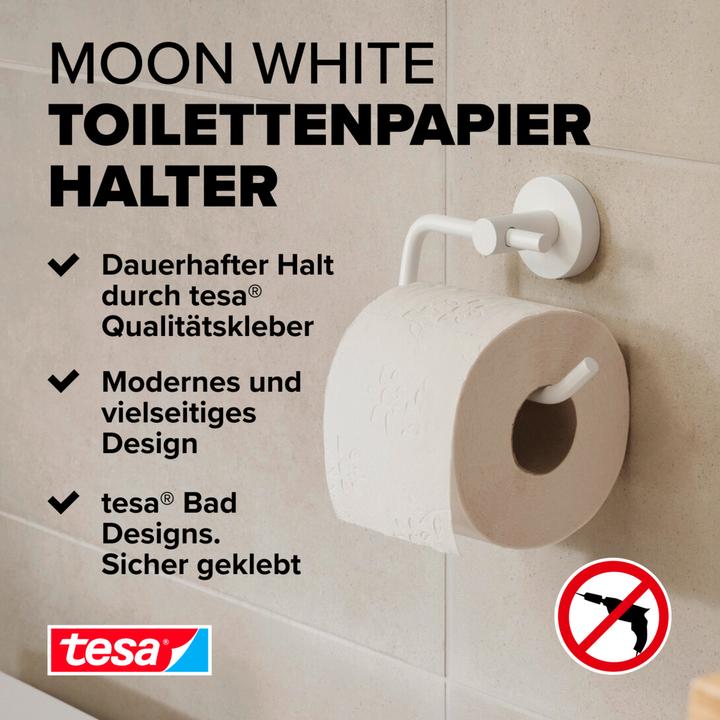 Image du produit tesa MOON WHITE Support de rouleau de papier toilette avec solution adhésive sans perçage