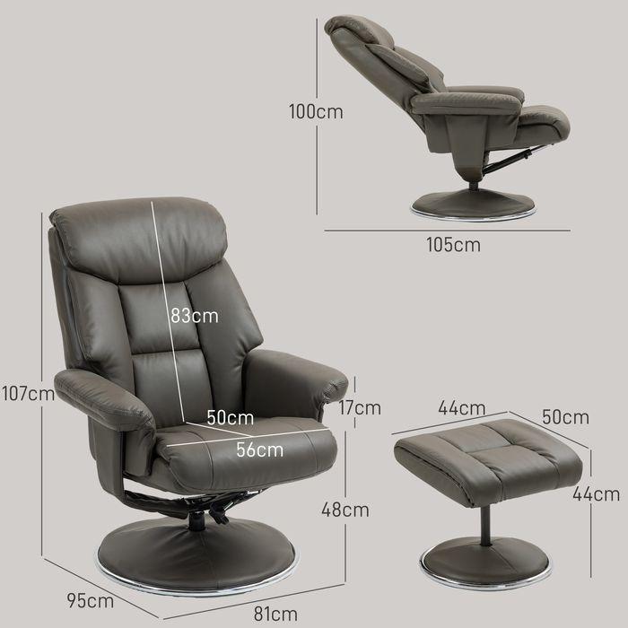Actual product image Swisshandel24 Relaxing armchair with stool, reclining function, rocking function, imitation leather, grey