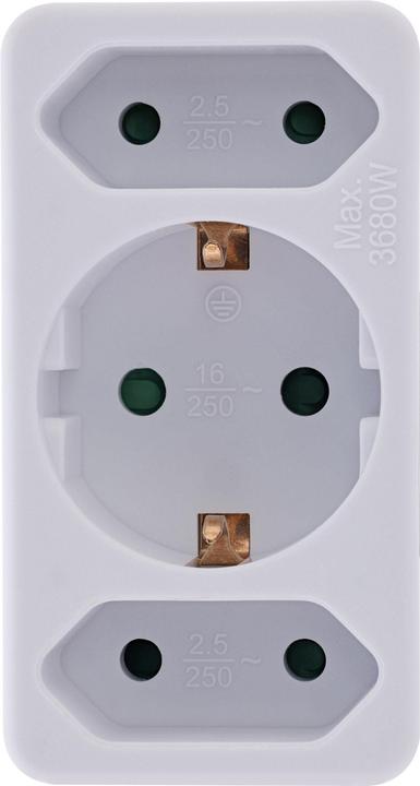 Actual product image InLine Socket outlet adapter, earthing contact plug to 2x Euro socket + 1x earthing contact socket, with (3 x)