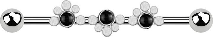 Image du produit Star Piercing Barbell argent deux boules vague pointillée trois pierres onyx (sans laiton, Acier chirurgical 316L, Minéral)
