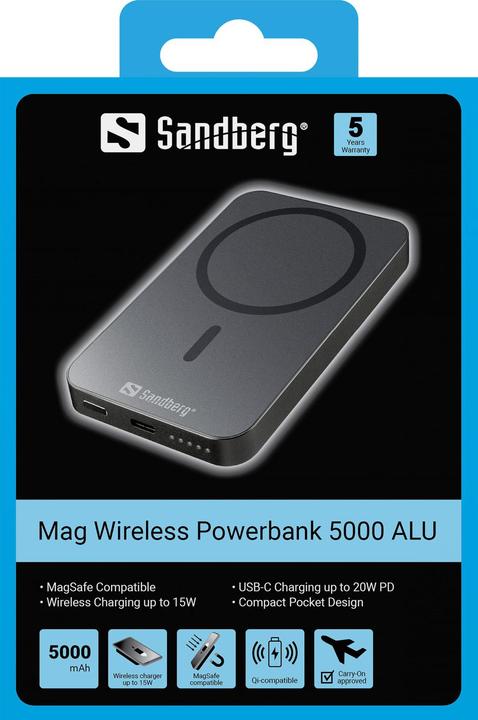 Actual product image Sandberg Mag Wireless Powerbank 5000ALU (5000 mAh, 20 W, 19.25 Wh)