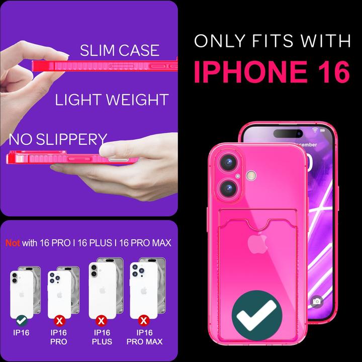 Immagine prodotto Nalia Portacarte trasparente in silicone trasparente al neon (Apple iPhone 16)