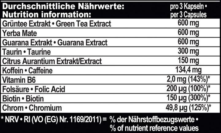 Nährwerte und Zutaten IronMaxx Thermo Prolean (100 Stück, Kapseln, 90 g)