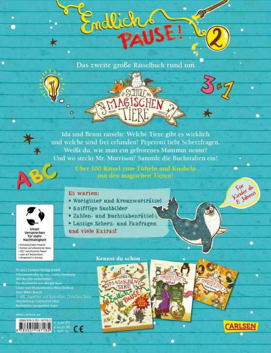 Produktbild Die Schule der magischen Tiere: Endlich Pause! Das grosse Rätselbuch Band 2 (Deutsch, Nikki Busch, Christiane Hahn, Nina Dulleck, Margit Auer, 2021)