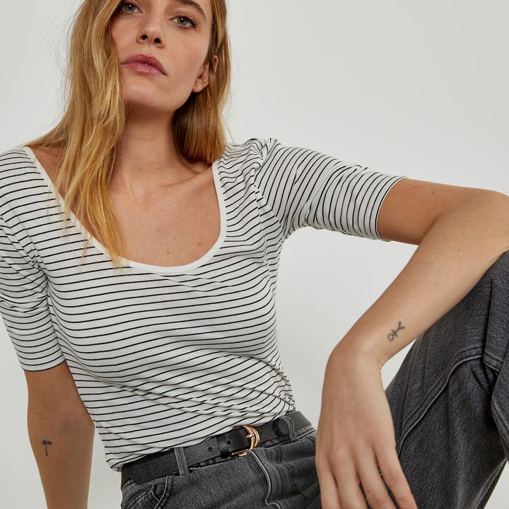 La Redoute Collections Gestreiftes T-Shirt mit U-Ausschnitt (M)