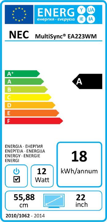 Energie-Label NEC MultiSync EA223WM (1680 x 1050 Pixel, 22")