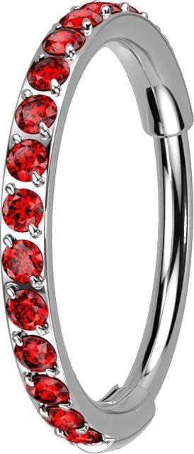 Produktbild Star Piercing Micro Segmentring klappbar silber seitlich Kristalle rot (Titan G23, ohne Messing)