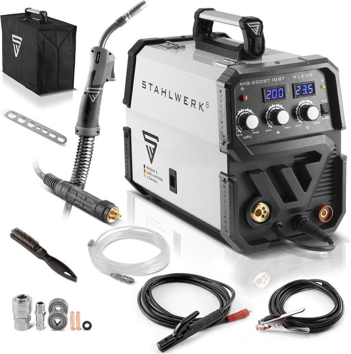 Stahlwerk Schweissgerät MIG MAG 200 ST IGBT Schutzgas mit 200 Ampere MMA E-Hand