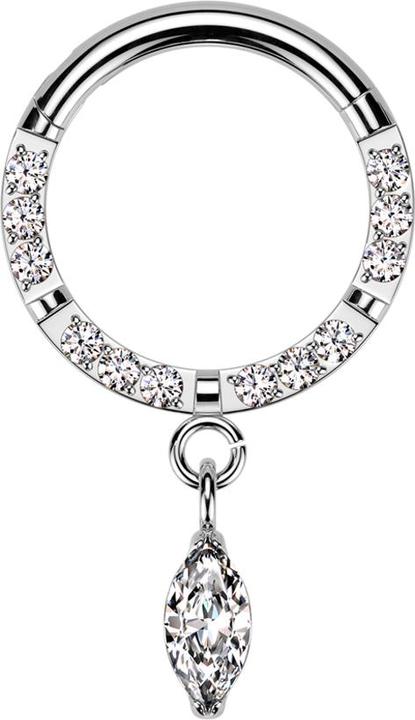 Star Piercing Micro Segmentring klappbar silber front Kristalle silber vier Unterbrüche Anhänger Kristalltropfen (ohne Messing, Titan G23)