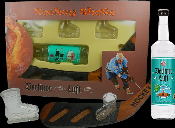 Produktbild Mayer - the gift factory Berliner Luft mit Eishockey-Schläger und 3 Shotgläser 350ml 18%vol.