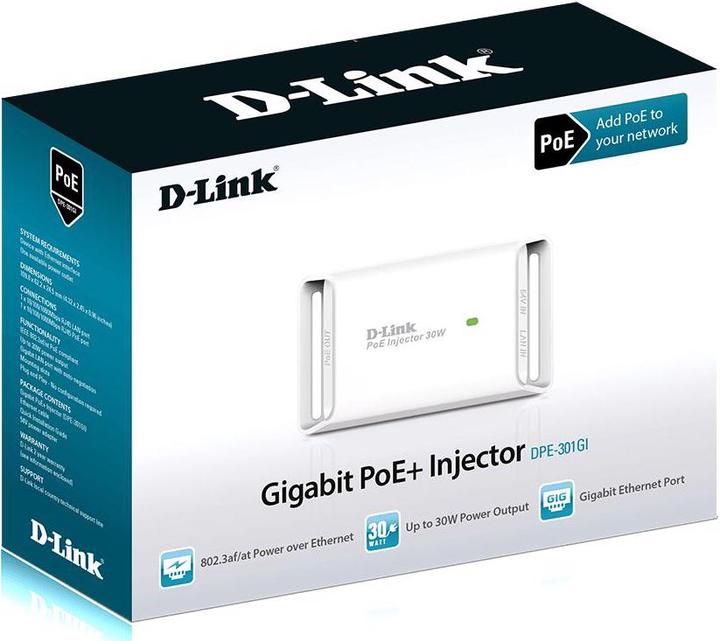 Actual product image D-Link DPE301GI: PoE+ Gigabit Injector (802.3at (PoE+), 802.3af (PoE), 30 W)