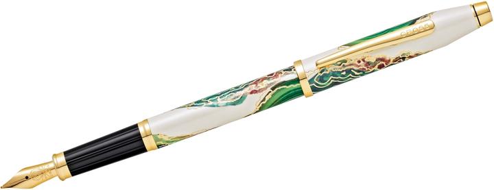 Actual product image Cross Wanderlust Borneo M fountain pen gift box (Gold, White lacquer, Motif Borneo, Green, 1 x)