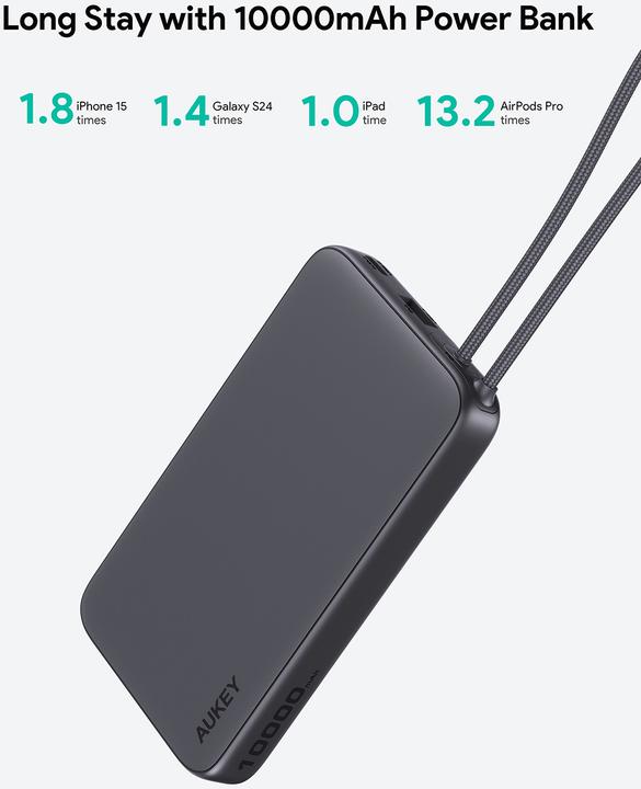 Image du produit Aukey SPARK SLING - Banque de puissance (10000 mAh, 22.50 W, 38.50 Wh)