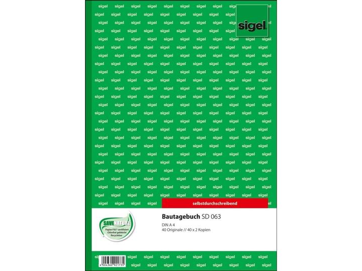 Immagine prodotto Sigel Diario di costruzione Formato carta: DIN A4 Numero di fogli: 3 x 40 fogli. (40 x)