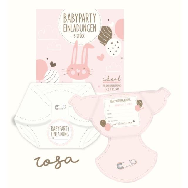 Trend Import Babyparty Einladungskarten Windelform rosa