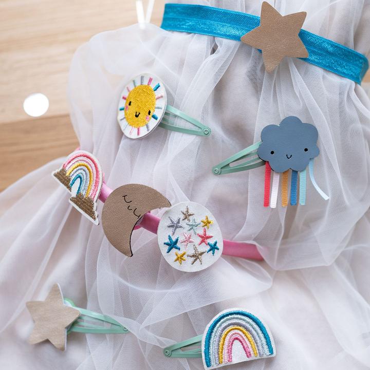 Produktbild Papierdrachen Haarschmuck Set – Haarreif mit Patches – Regenbogen