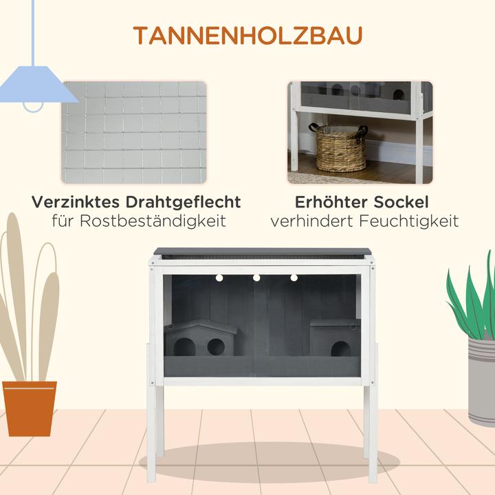 Immagine prodotto PawHut Zwerghamster-Käfig Tannenholz, Metall Dunkelgrau