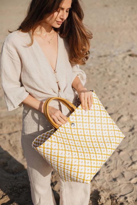 Produktbild Handed by Motif Bag Shopper L mustard with white pattern