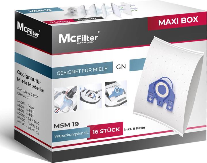 Produktbild Mc Filter 16 Staubsaugerbeutel geeignet für Miele Staubsauger GN Serie S2 S4 S5 S6 S8 (16 x)