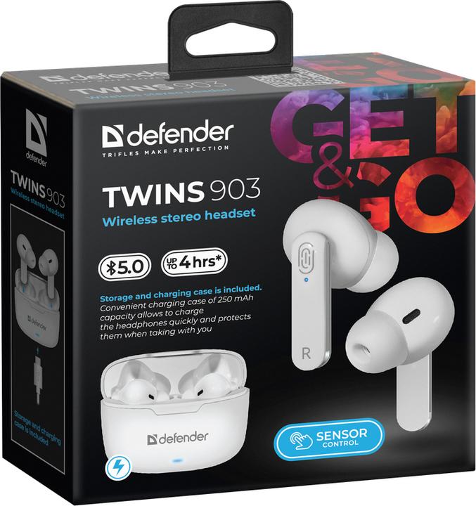 Actual product image Defender Bluetooth headphones TWINS 903 white (ANC, 4 h, Wireless)