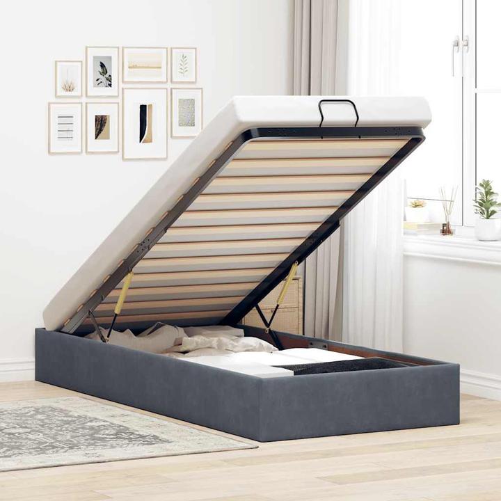 Actual product image VidaXL Ottoman bed without mattress dark grey 90x200 cm velvet (90 x 200 cm)