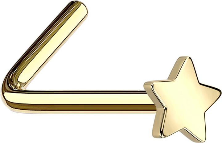 Star Piercing Nasenstecker gewinkelt vergoldet mit Stern (Titan G23, ohne Messing)
