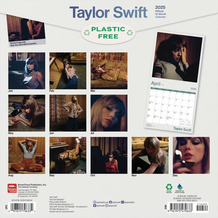 Actual product image Taylor Swift Square Wall Calendar 2025 (30.5 x 30.5 cm, No binding, Italian, Spanish, German, French, English)