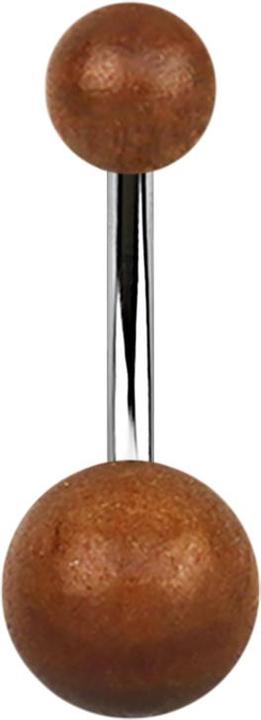 Produktbild Star Piercing Banane silber mit zwei Kugeln aus Sawo Holz (Chirurgenstahl 316L, ohne Messing, Organisch)