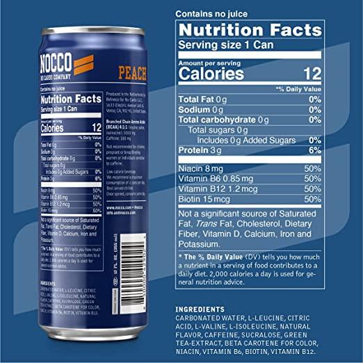 Valori nutrizionali e ingredienti Nocco BCAA Pesca (330ml) (Pesca, 1 x)