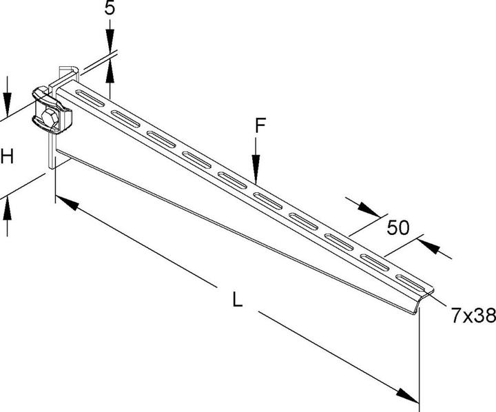 Produktbild Niedax NIE KTT600 Ausleger standard 95x610mm 2,5 kN mit vormont.Klemme