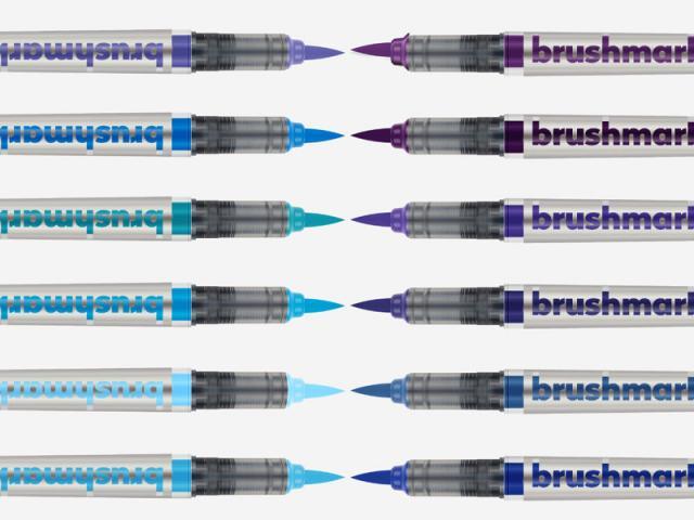 Produktbild Karin PRO - Brush Marker (sapphire blue 189, TURQUOISE 654, violet blue 688, Royal Blue 045, SKY BLUE 621, PLUM 197, arctic blue 264, indigo blue 169, cyan 207, EGYPTIAN BLUE 305, LILAC 226, Cool Aqua 204, 12 x)