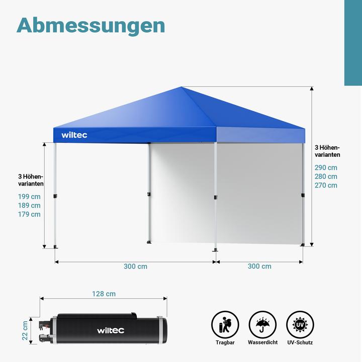 Actual product image Wiltec Folding gazebo 3x3m blue wheels garden gazebo party tent pavilion camping (300 cm, 300 cm)