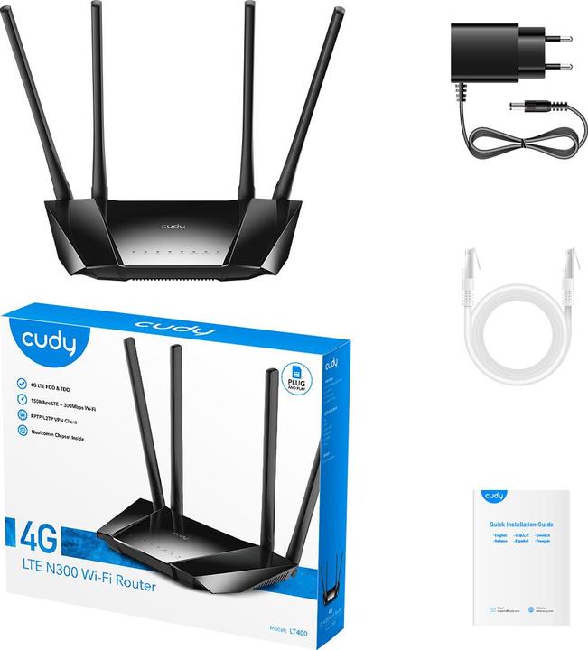Productafbeelding Cudy PRIEIGOS TAŠKAS 4G LTE +ROUTER CUDY-LT400 2,4 GHz, 5 GHz, 300 Mbps