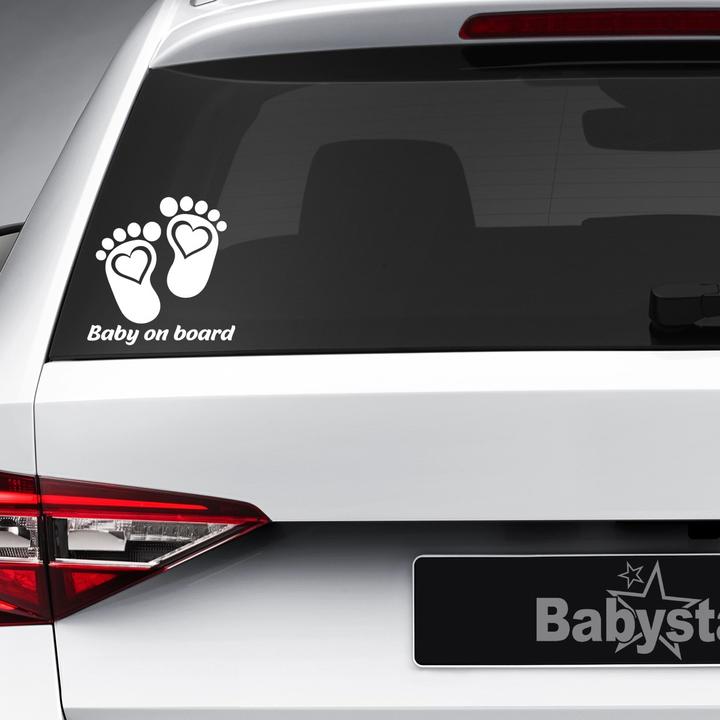 Immagine prodotto Babystar Adesivo per auto per bambini Piedi di bambino con cuore - Bianco