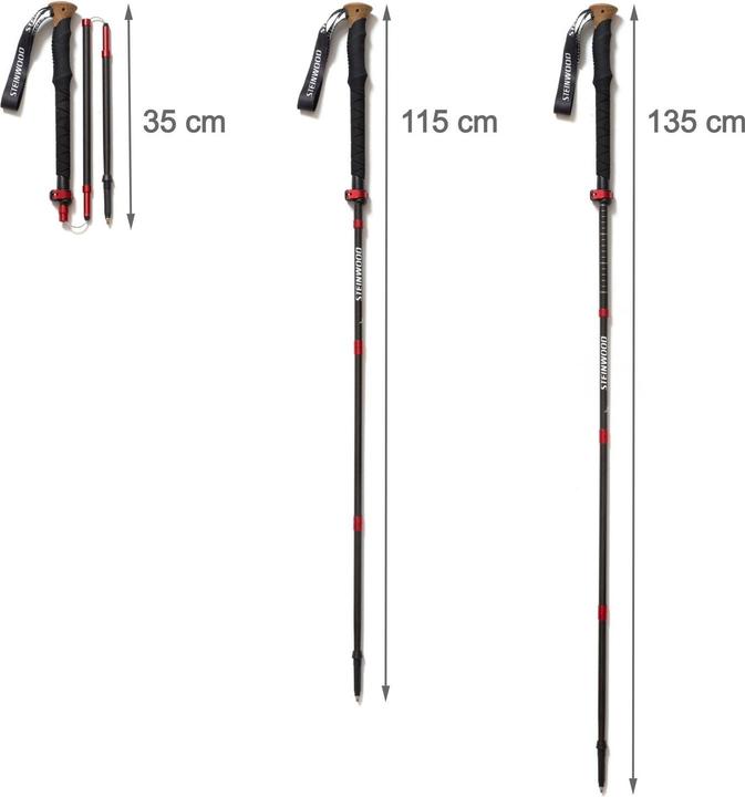 Valeurs nutritives et ingrédients Steinwood Bâtons de randonnée en carbone, légers, réglables, avec amortisseurs en caoutchouc et sac de (115 - 135 cm)