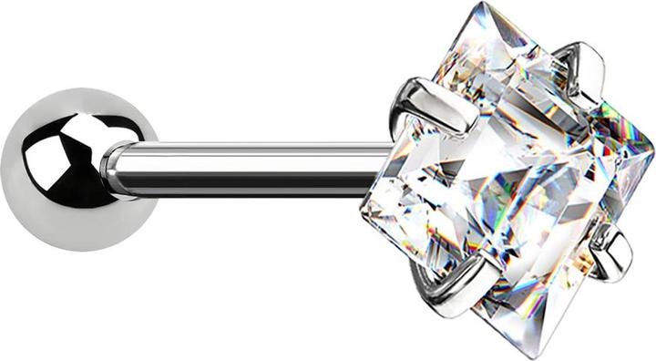 Star Piercing Micro Barbell silber mit Kugel und Viereckkristall (ohne Messing, Chirurgenstahl 316L)