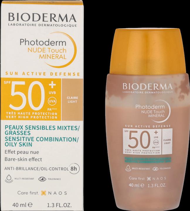 Image du produit Bioderma Photoderm Nude Touch Mineral SPF50+ claire (Crème solaire visage, SPF 50, 40 ml)