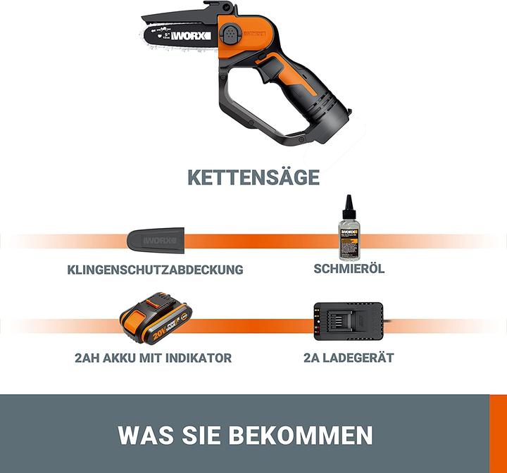 Image du produit Worx Scie à élaguer sans fil à une main (Tronçonneuse à batterie)